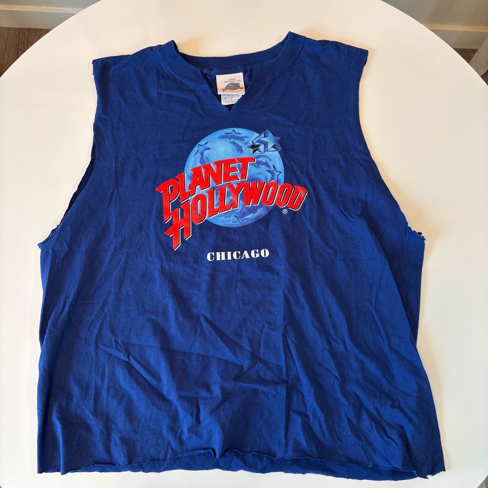 VINTAGE Unisex Large Planet Hollywood Chicago Cut Off Tank Top